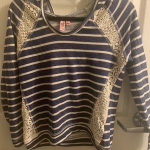 Navy blue and white striped hooded long sleeve
